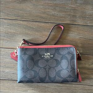 Coach Signature dark Brown and Red Wristlet